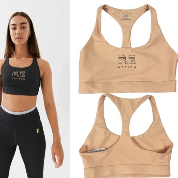 P.E Nation Size M Orange Logo Double Under Racerback Athletic Gym NEW Sports Bra - Picture 1 of 5
